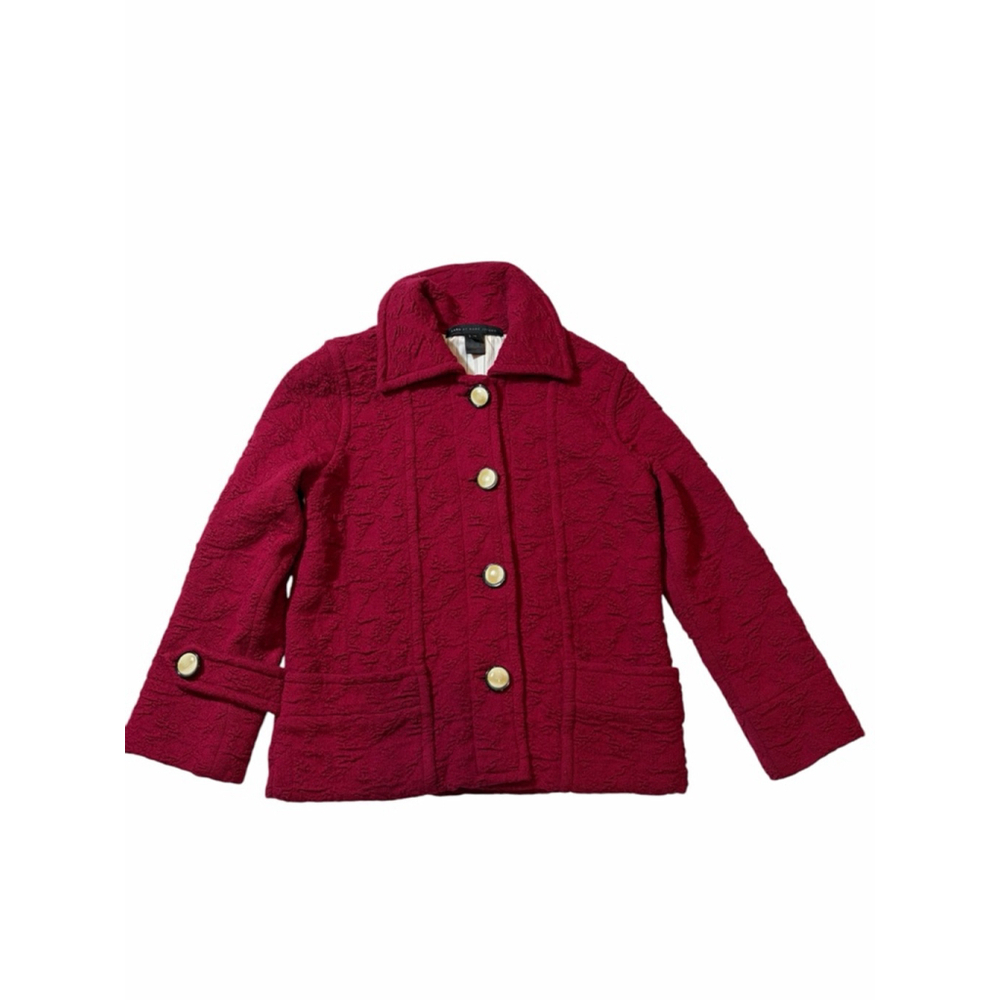 Marc Jacobs Textured Wool Jacket Red Gold Buttons Cropped Coat XS